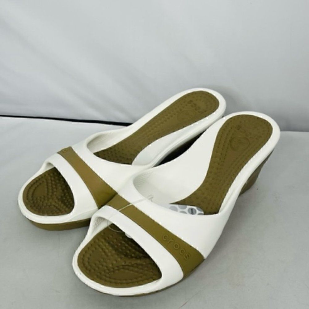 Crocs Sassari Slide Sandal Women's Size 10 Brown White Rubber Slip On Shoes New